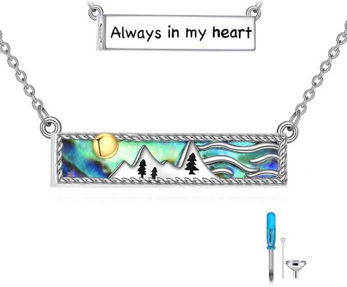 Mountain Urn Necklaces for Ashes Sterling Silver Mountain Bar Cremation Abalone Shell Jewelry for Ashes Memory Jewelry for Women Men in Saudi Arabia