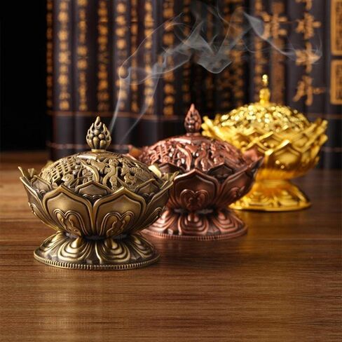 زهرة اللوتس مبخرة البوذية بوذا حامل النحاس مبخرة صغيرة البخور المعادن الحرفية ديكور المنزل (البرونزية) in Saudi Arabia