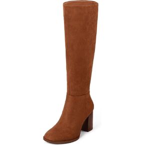 MUCCCUTE Knee High Boots for Women - Square Toe Chunky Block Heel Boots with Side Zipper Pull On PU Tall Boots in Kuwait