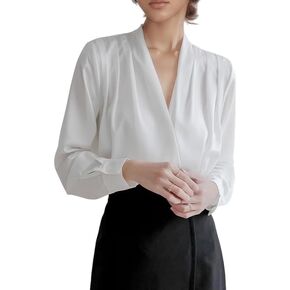 Women's Dressy Casual Satin Tops Business Long Sleeve Shirts White Work Blouses Fall Fashion 2024 in Kuwait