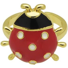 Cute Red Ladybug Wrap Finger Ring 14k Gold-Tone Plated Enamel Insect Animal Open Adjustable Knuckle Tail Stacking Statement Rings Promise Eternity Thin Bands Dainty Festival Jewelry for Women Daughter in Kuwait