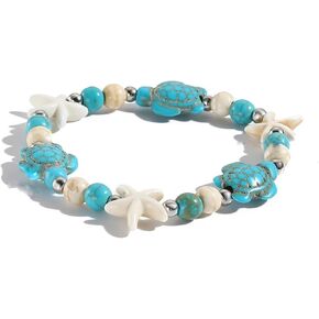 سوار مرن من خرز نجم البحر السلحفاة، سوار الشاطئ باللونين الأزرق والأبيض للرجال والنساء in Kuwait