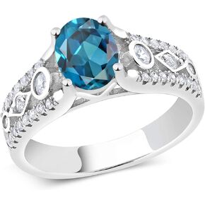 925 Sterling Silver Gemstone Birthstone Ring for Women | Oval 8X6MM with Round Accents | Intricate Milgrain and Filigree Detail | Fine Jewelry for Engagement Wedding Anniversary | Sizes 5-9 in Saudi Arabia
