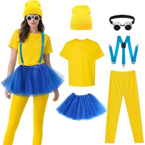 6 Pcs Halloween Costume Accessories for Adult Women Yellow Beanie Goggles Suspenders Tutu Cosplay Party Set in Saudi Arabia