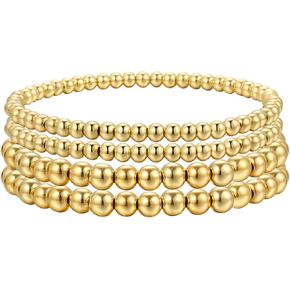Gold Bead Bracelet for Women Gold Pearl Bead Bracelet Stretch Bead Ball Bracelet Set Stackable Bracelet Gold Statement Bracelet Birthday Christmas Jewelry Accessories in Saudi Arabia