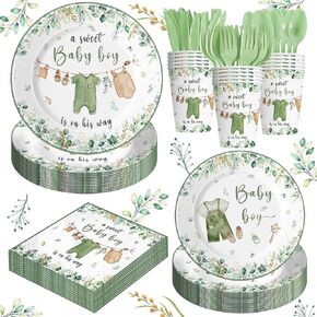 140pcs Disposable Winnie Baby Shower Party Supplies Classic Bear Party Decorations for Kids Boys Birthday Neutral Themed Plates Napkin Cups Disposable Tableware Set Serves 20 Guests in Saudi Arabia