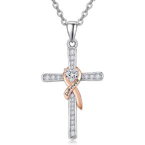 Breast Cancer Gifts for Woman Sterling Silver Breast Cancer Necklace Awareness Rose Gold Plated Ribbon Necklace Jewelry in Saudi Arabia