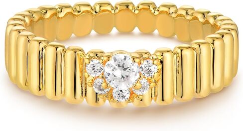 Women 14K Gold Flower Rings Ribbed Band Simple Stack Finger Jewelry in 3 Size in Saudi Arabia