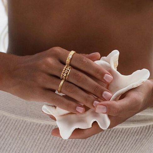 Women 14K Gold Flower Rings Ribbed Band Simple Stack Finger Jewelry in 3 Size in Saudi Arabia