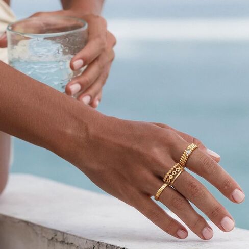 Women 14K Gold Flower Rings Ribbed Band Simple Stack Finger Jewelry in 3 Size in Saudi Arabia