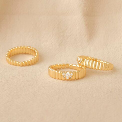 Women 14K Gold Flower Rings Ribbed Band Simple Stack Finger Jewelry in 3 Size in Saudi Arabia