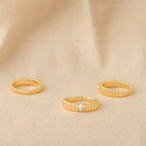 Women 14K Gold Flower Rings Ribbed Band Simple Stack Finger Jewelry in 3 Size in Saudi Arabia