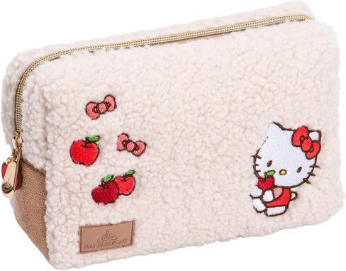 حقيبة مستحضرات التجميل من Impressions Vanity Hello Kitty Harvest للمحفظة، منظم حقيبة مكياج للسفر مع جيب خارجي منزلق، عمل فني Hello Kitty Apple، شيربا صناعي، توقيع متصل مطرز in Kuwait