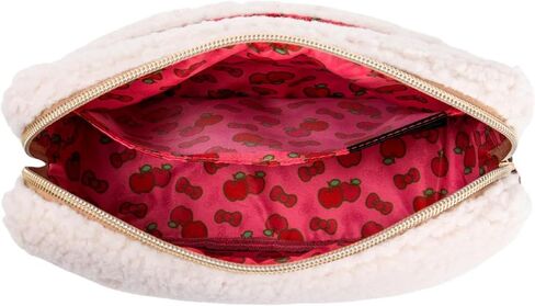 حقيبة مستحضرات التجميل من Impressions Vanity Hello Kitty Harvest للمحفظة، منظم حقيبة مكياج للسفر مع جيب خارجي منزلق، عمل فني Hello Kitty Apple، شيربا صناعي، توقيع متصل مطرز in Kuwait