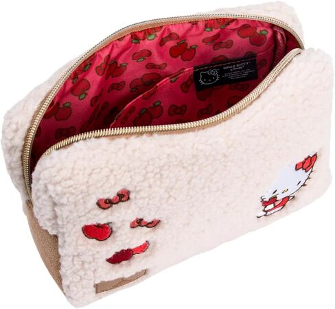 حقيبة مستحضرات التجميل من Impressions Vanity Hello Kitty Harvest للمحفظة، منظم حقيبة مكياج للسفر مع جيب خارجي منزلق، عمل فني Hello Kitty Apple، شيربا صناعي، توقيع متصل مطرز in Kuwait