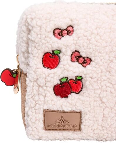 حقيبة مستحضرات التجميل من Impressions Vanity Hello Kitty Harvest للمحفظة، منظم حقيبة مكياج للسفر مع جيب خارجي منزلق، عمل فني Hello Kitty Apple، شيربا صناعي، توقيع متصل مطرز in Kuwait