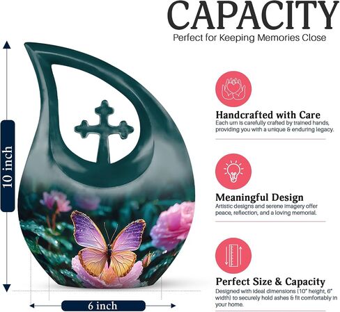 Butterfly Decorative Human Ashes Urn - Large Cremation Blue Urns for Husband and Wife - Beach Memorial Mini Urn (Set of 5-10" & 3") in Saudi Arabia