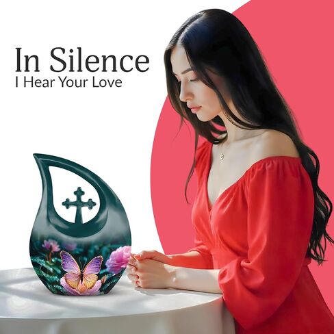 Butterfly Decorative Human Ashes Urn - Large Cremation Blue Urns for Husband and Wife - Beach Memorial Mini Urn (Set of 5-10" & 3") in Saudi Arabia