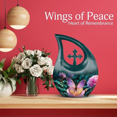 Butterfly Decorative Human Ashes Urn - Large Cremation Blue Urns for Husband and Wife - Beach Memorial Mini Urn (Set of 5-10" & 3") in Saudi Arabia