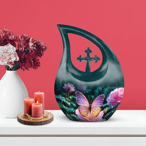 Butterfly Decorative Human Ashes Urn - Large Cremation Blue Urns for Husband and Wife - Beach Memorial Mini Urn (Set of 5-10" & 3") in Saudi Arabia