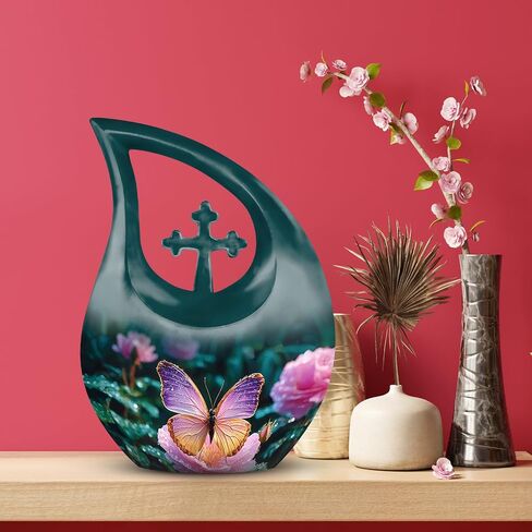 Butterfly Decorative Human Ashes Urn - Large Cremation Blue Urns for Husband and Wife - Beach Memorial Mini Urn (Set of 5-10" & 3") in Saudi Arabia