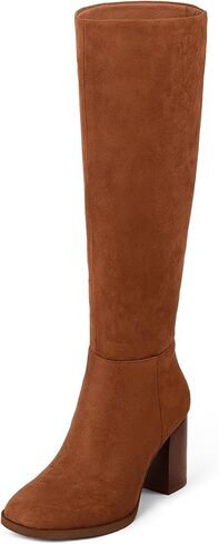 MUCCCUTE Knee High Boots for Women - Square Toe Chunky Block Heel Boots with Side Zipper Pull On PU Tall Boots in Kuwait