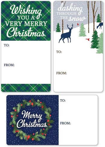Tartan Plaid Christmas Gift Tags, Self-Adhesive Gift Wrap Tags, Christmas Holly Wreaths Gift Tag Stickers - 75 Count in Saudi Arabia