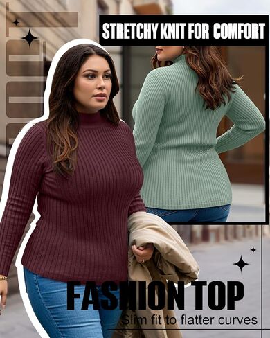 Riyiper 3 Pack Women's Plus Size Mock Turtleneck Tops, Long Sleeve Slim Fit Ribbed T-Shirts Pullover Sweater Basic Layer Top in Saudi Arabia