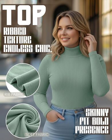 Riyiper 3 Pack Women's Plus Size Mock Turtleneck Tops, Long Sleeve Slim Fit Ribbed T-Shirts Pullover Sweater Basic Layer Top in Saudi Arabia