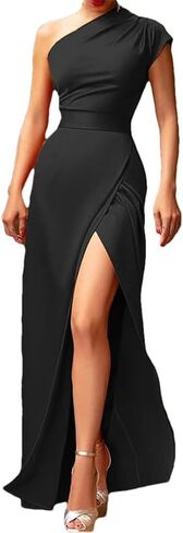Women Sexy Slant Neck One Shoulder Long Dress High Split Maxi Party Dress in Saudi Arabia