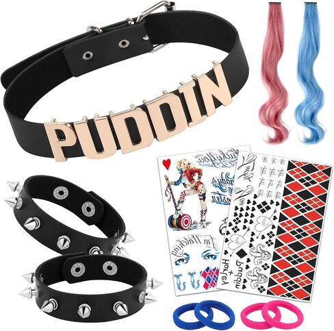 11 قطعة Puddin Choker Halloween مجموعة قابلة للتعديل من الجلد البانك طوق الحروف قلادة الوشم ملصقات المسامير سبايك سوار الهالوين هارلي كوسبلاي اكسسوارات للنساء in Saudi Arabia