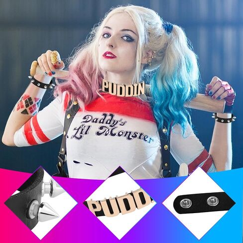 11 قطعة Puddin Choker Halloween مجموعة قابلة للتعديل من الجلد البانك طوق الحروف قلادة الوشم ملصقات المسامير سبايك سوار الهالوين هارلي كوسبلاي اكسسوارات للنساء in Saudi Arabia