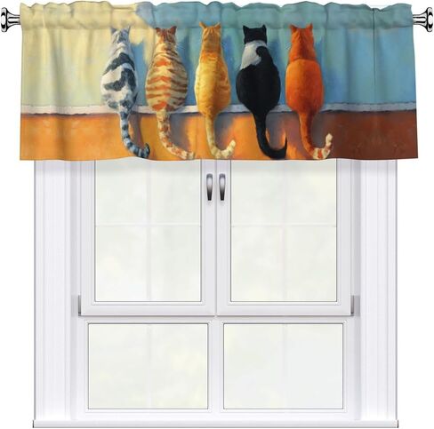 Cute Cat Curtain Valance Short Rod Pocket Window Treatment for Living Room Bedroom Kitchen Bathroom 1 Panel 54" W x 18" L in Kuwait
