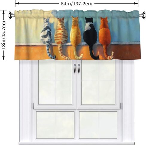 Cute Cat Curtain Valance Short Rod Pocket Window Treatment for Living Room Bedroom Kitchen Bathroom 1 Panel 54" W x 18" L in Kuwait