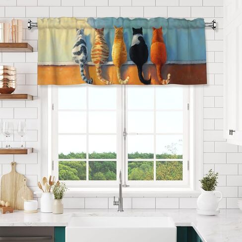 Cute Cat Curtain Valance Short Rod Pocket Window Treatment for Living Room Bedroom Kitchen Bathroom 1 Panel 54" W x 18" L in Kuwait