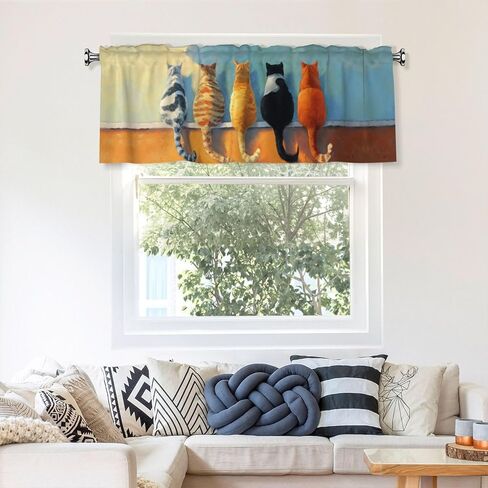 Cute Cat Curtain Valance Short Rod Pocket Window Treatment for Living Room Bedroom Kitchen Bathroom 1 Panel 54" W x 18" L in Kuwait
