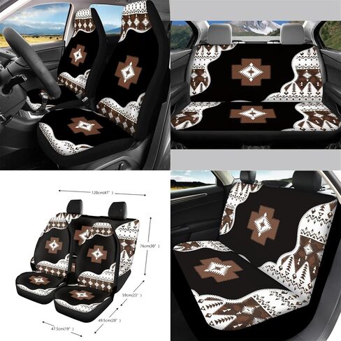 CLOHOMIN Aztec Western Car Seat Cover Set of 15 Geometric Auto Steering Wheel Cover Seat Belt Strap Pad Cup Holder Trash Bag Air Vent Organizer Rear View Mirror Protector Keychain in Kuwait