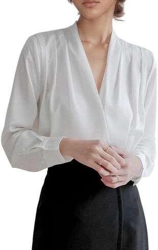 Women's Dressy Casual Satin Tops Business Long Sleeve Shirts White Work Blouses Fall Fashion 2024 in Saudi Arabia