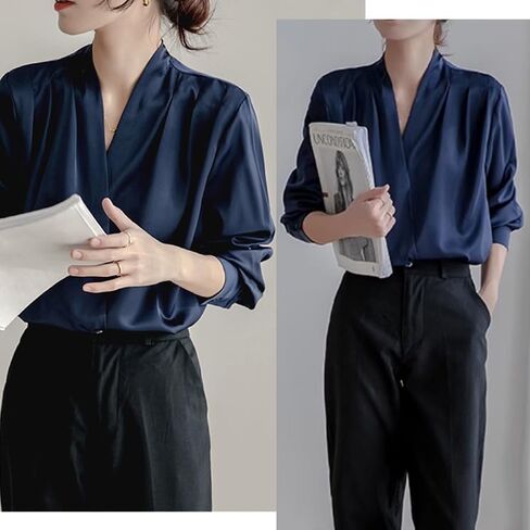 Women's Dressy Casual Satin Tops Business Long Sleeve Shirts White Work Blouses Fall Fashion 2024 in Saudi Arabia