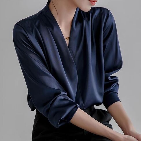 Women's Dressy Casual Satin Tops Business Long Sleeve Shirts White Work Blouses Fall Fashion 2024 in Saudi Arabia