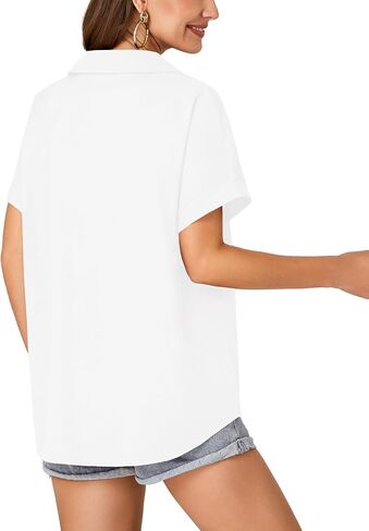 Rooscier Women's Button Down Short Sleeve Batwing Collared V Neck Casual Blouse Shirt Top in Saudi Arabia