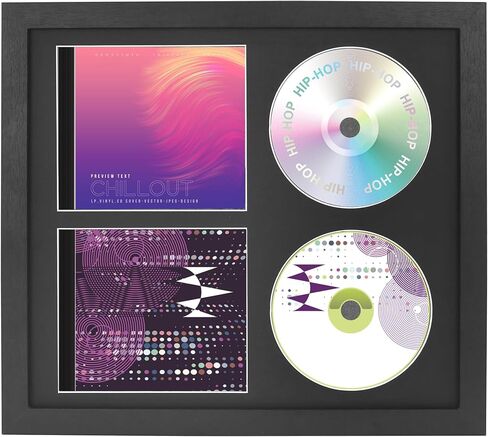 Double CD Display Frame Case 14.2"x12.8", Signed Record Discs Holder with Real Glass, Wall Hangin Music Decor, Black Mat in Kuwait