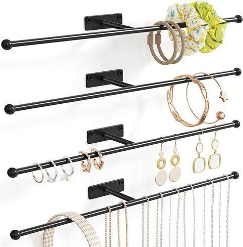 Wall Hanging Jewelry Organizer: 13.7'' Necklace Holder for Earring, Bracelet, Rings, Hairband, Glasses, Black 2-Pack, Screws Included in Kuwait