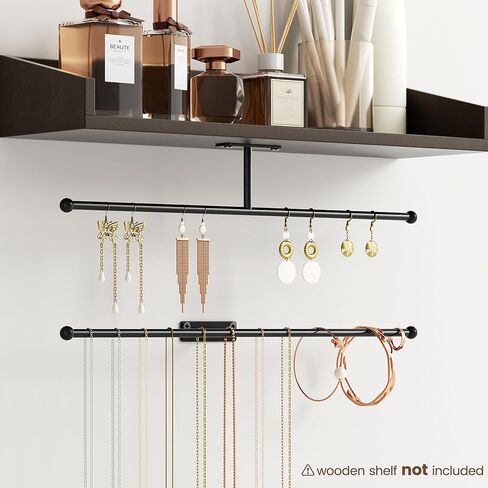 Wall Hanging Jewelry Organizer: 13.7'' Necklace Holder for Earring, Bracelet, Rings, Hairband, Glasses, Black 2-Pack, Screws Included in Kuwait