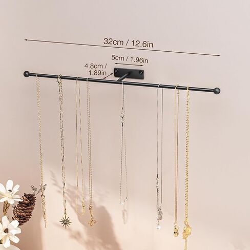 Wall Hanging Jewelry Organizer: 13.7'' Necklace Holder for Earring, Bracelet, Rings, Hairband, Glasses, Black 2-Pack, Screws Included in Kuwait
