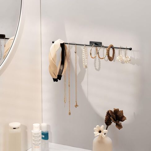 Wall Hanging Jewelry Organizer: 13.7'' Necklace Holder for Earring, Bracelet, Rings, Hairband, Glasses, Black 2-Pack, Screws Included in Kuwait