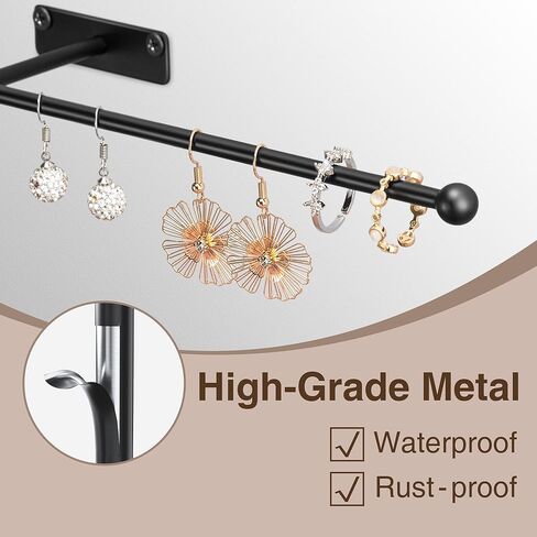 Wall Hanging Jewelry Organizer: 13.7'' Necklace Holder for Earring, Bracelet, Rings, Hairband, Glasses, Black 2-Pack, Screws Included in Kuwait