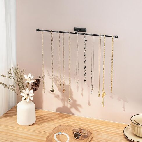 Wall Hanging Jewelry Organizer: 13.7'' Necklace Holder for Earring, Bracelet, Rings, Hairband, Glasses, Black 2-Pack, Screws Included in Kuwait