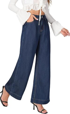 Wide Leg Sweatpant Jeans Woman Pull on High Waisted Baggy Loose Trendy Denim Pants in Saudi Arabia