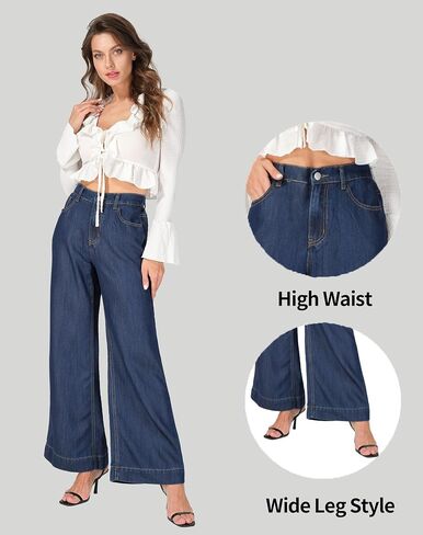 Wide Leg Sweatpant Jeans Woman Pull on High Waisted Baggy Loose Trendy Denim Pants in Saudi Arabia